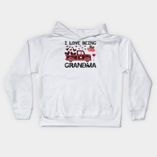 I Love Being Grandma Red Plaid Truck Hearts Valentine's Day Kids Hoodie